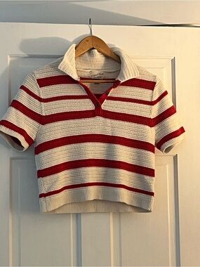 Parisian Cream & Red Striped Knit Polo